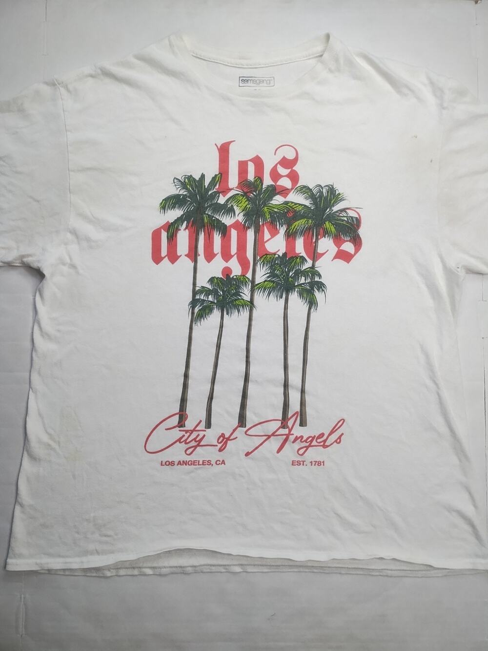 Samegang City OF Los AngelGraphic T Shirt Mens XL White 100% Cotton Crew Neck